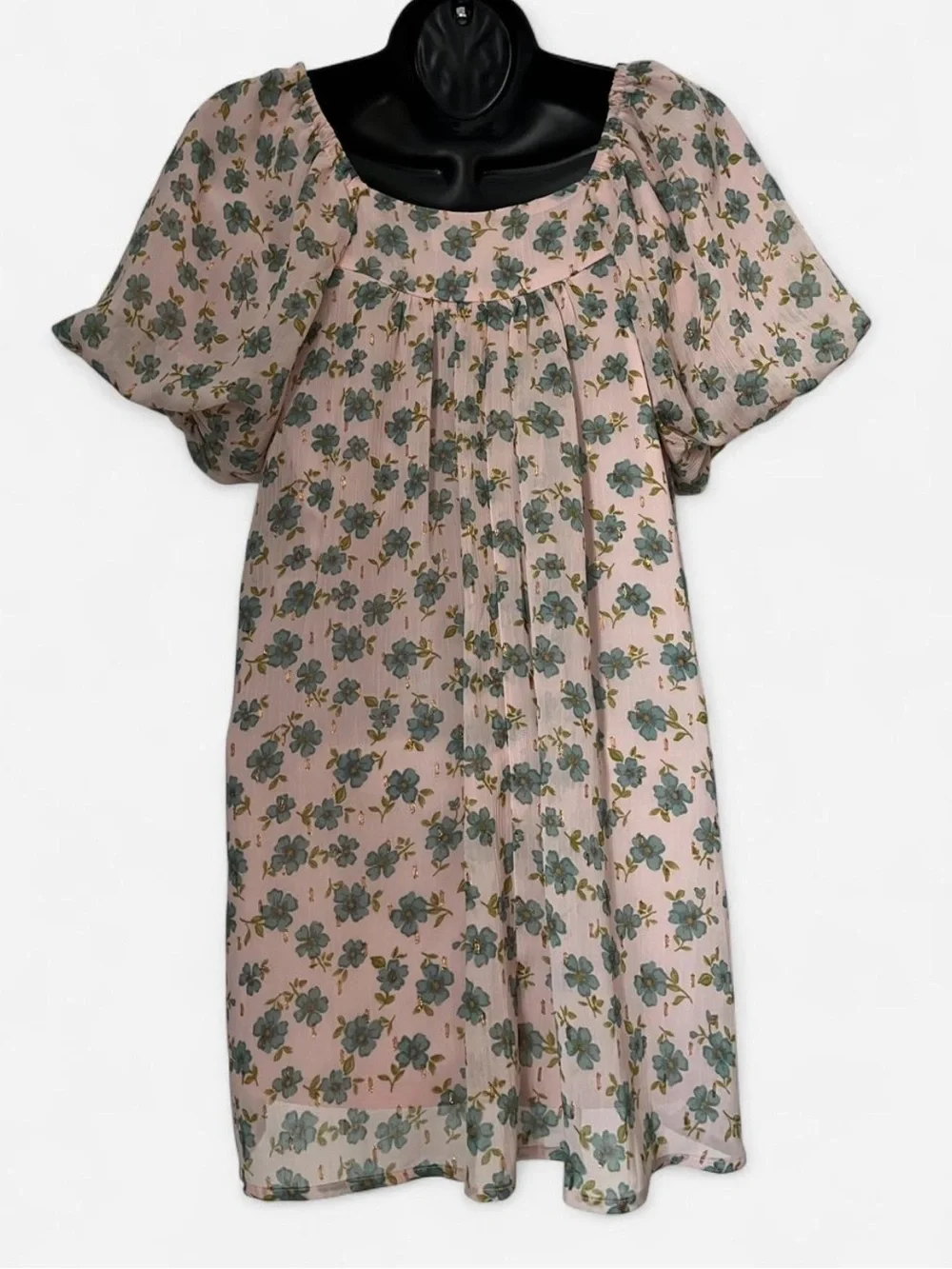 Big Girl’s Pink Floral Puff-Sleeve Tunic Dress